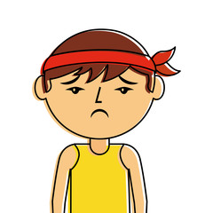 portrait cartoon sad man chinese with head band vector illustration 