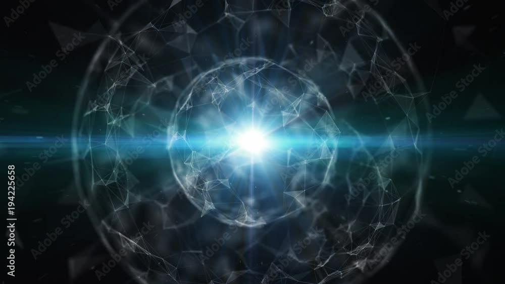 Poster 3d abstract technology over intersections and particles. network of lines with sphere shape. lens fl