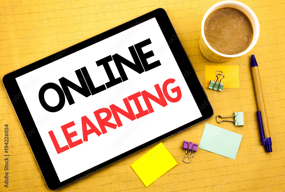 Poster conceptual hand writing text caption showing online learning. business concept for e-learning traini