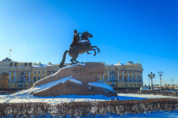 Fototapeta premium monument to Peter the Great in St. Petersburg in the winter