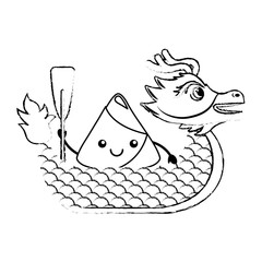 red dragon rice dumpling paddling festival chinese vector illustration   sketch style design