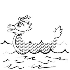 red dragon boat cartoon chinese in sea vector illustration   sketch style design