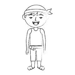 funny cartoon chinese man standing vector illustration sketch style design