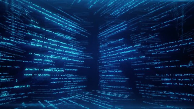 Virtual space with running code in the form of cubes