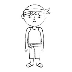 sad cartoon chinese man standing vector illustration   sketch style design