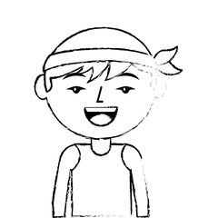 portrait happy cartoon man chinese with head band vector illustration   sketch style design
