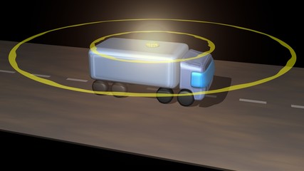 Fototapeta na wymiar Autonomous truck with lidar scan signal drives along highway. 3d render