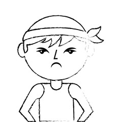 portrait cartoon angry man chinese with head band vector illustration   sketch style design