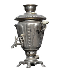 Samovar kettle, vintage electric russian kettle water boiler isolated 