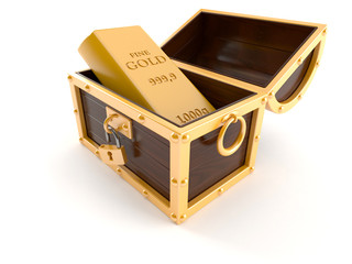 Treasure chest with gold ingot