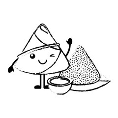 kawaii rice dumpling with sauce cartoon vector illustration  sketch style design