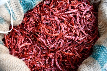 Raw dried red chili peppers, Khari Baoli spice market, Old Delhi, India