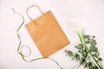 Brown paper gifts bags isolated white background