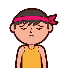 portrait cartoon sad man chinese with head band vector illustration 