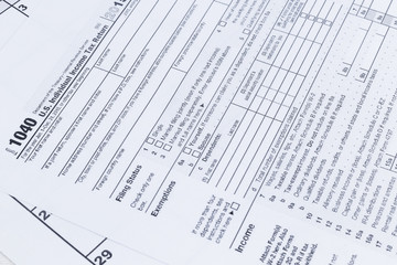 A close up of a 1040 tax form. US Individual Income Tax return form