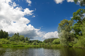 Obraz premium The lake is surrounded by trees along the banks