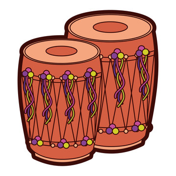pair musical instrument punjabi drum dhol indian traditional vector illustration 
