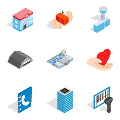 Owner of apartment icons set, isometric style
