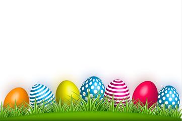 Vector realistic decorated easter egg green grass