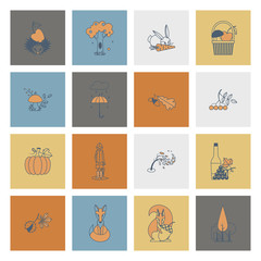 Fototapeta na wymiar Set of Flat Autumn Icons