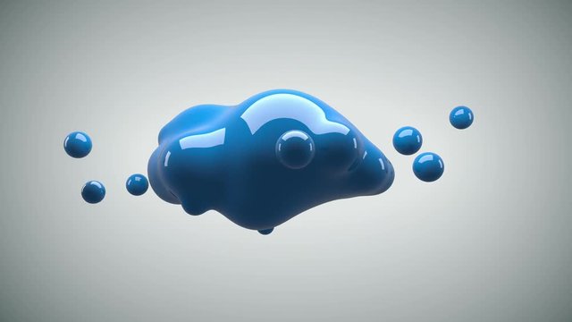 Abstract 3D render illustration - deformed figure. metaball blue color drop