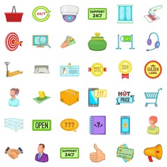 Online delivery icons set, cartoon style