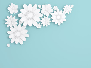 White paper flowers decoration over blue
