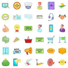 Big warehouse icons set, cartoon style