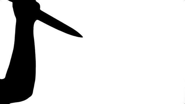 Black silhouette of a beating knife in hand on a white background