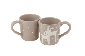 Grey ceramic cups for coffee or tea, white background