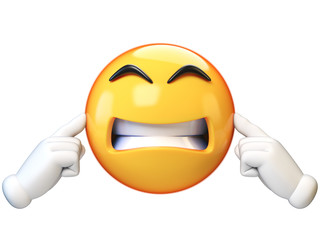 Emoji covering his ears, not listening, isolated on white background, ignoring emoticon 3d rendering