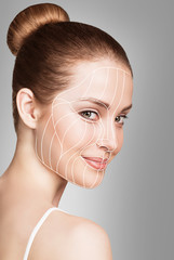 Graphic lines showing facial lifting effect on skin.