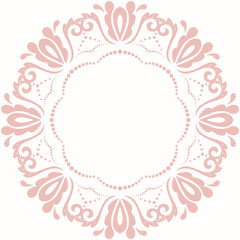 Elegant vector round pink ornament in classic style. Abstract traditional pattern with oriental elements. Classic vintage pattern