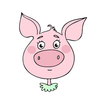 The cute pig has a neutral expression