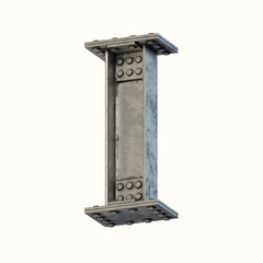 Steel beam font 3d rendering letter I