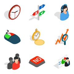 Time control icons set, isometric style