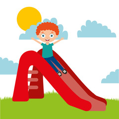 Obraz premium cute happy boy playing slider enjoying vector illustration