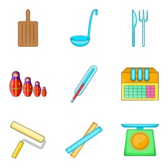 Homework assignment icons set, cartoon style