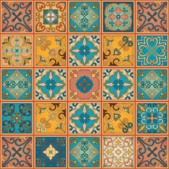 Fotobehang Marokkaanse tegels Naadloos patroon met Portugese tegels in talavera-stijl. Azulejo, Marokkaanse, Mexicaanse ornamenten.
