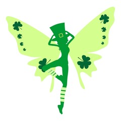Dancing butterfly with the body of a young woman. St Patricks Day greeting card template