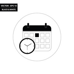 Calendar and clock - time black and white flat icon. Vector Illustration.