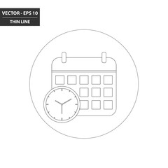 Calendar and clock - time thin line flat icon. Vector Illustration.