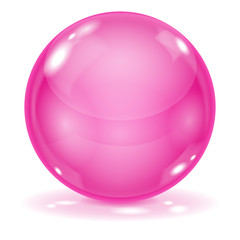 Pink glass ball. 3d shiny sphere isolated on white background