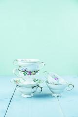 Porcelain teacups stack