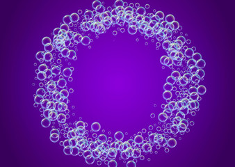 Cleaning foam on gradient background. Realistic water bubbles 3d. Cool rainbow colored liquid foam with shampoo bubbles. Horizontal cosmetic flyer and invite. Cleaning soap foam for bath and shower.