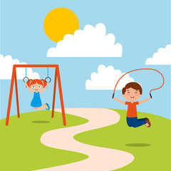 Obraz na płótnie Canvas happy kids playing jum rope and bar monkey enjoy vector illustration