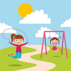 happy kids playing jum rope and bar monkey enjoy vector illustration