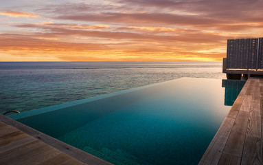Private swimming pool and amazing sunset