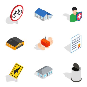 Civic Icons Set, Isometric Style