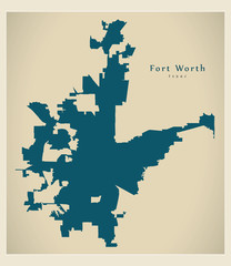Modern Map - Fort Worth Texas city of the USA